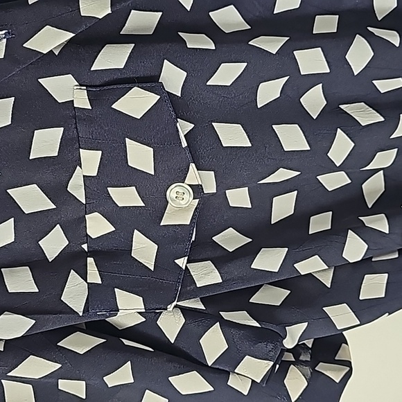 Vintage Leslie Fay Pleated Flowy Shirt Dress Diamond Fabric+Faux Pockets - Picture 7 of 17